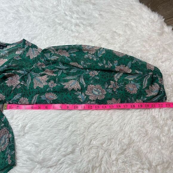 Torrid Blouse Green Floral Sheer Size 0 (Large) Balloon Sleeve Loose Fit - Picture 8 of 11